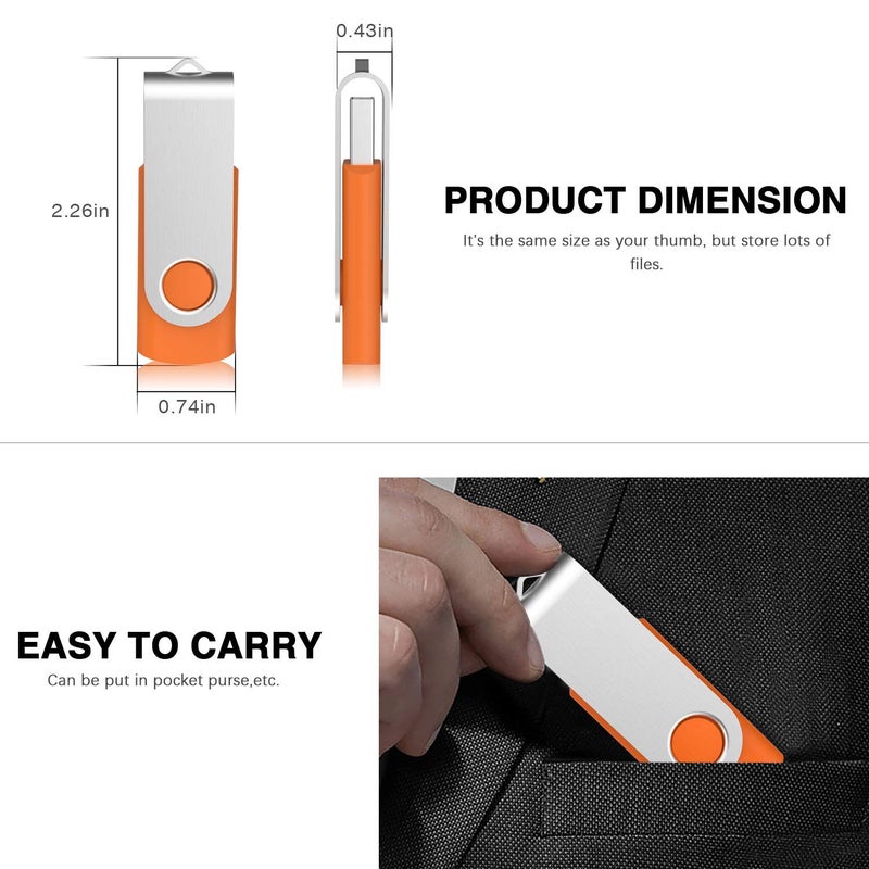KOOTION 16GB USB 3.0 Flash Drive 16 gb Flash Drives 10pcs Thumb Drive Keychain Jump Drive Swivel Memory Sticks, Orange - Image 4